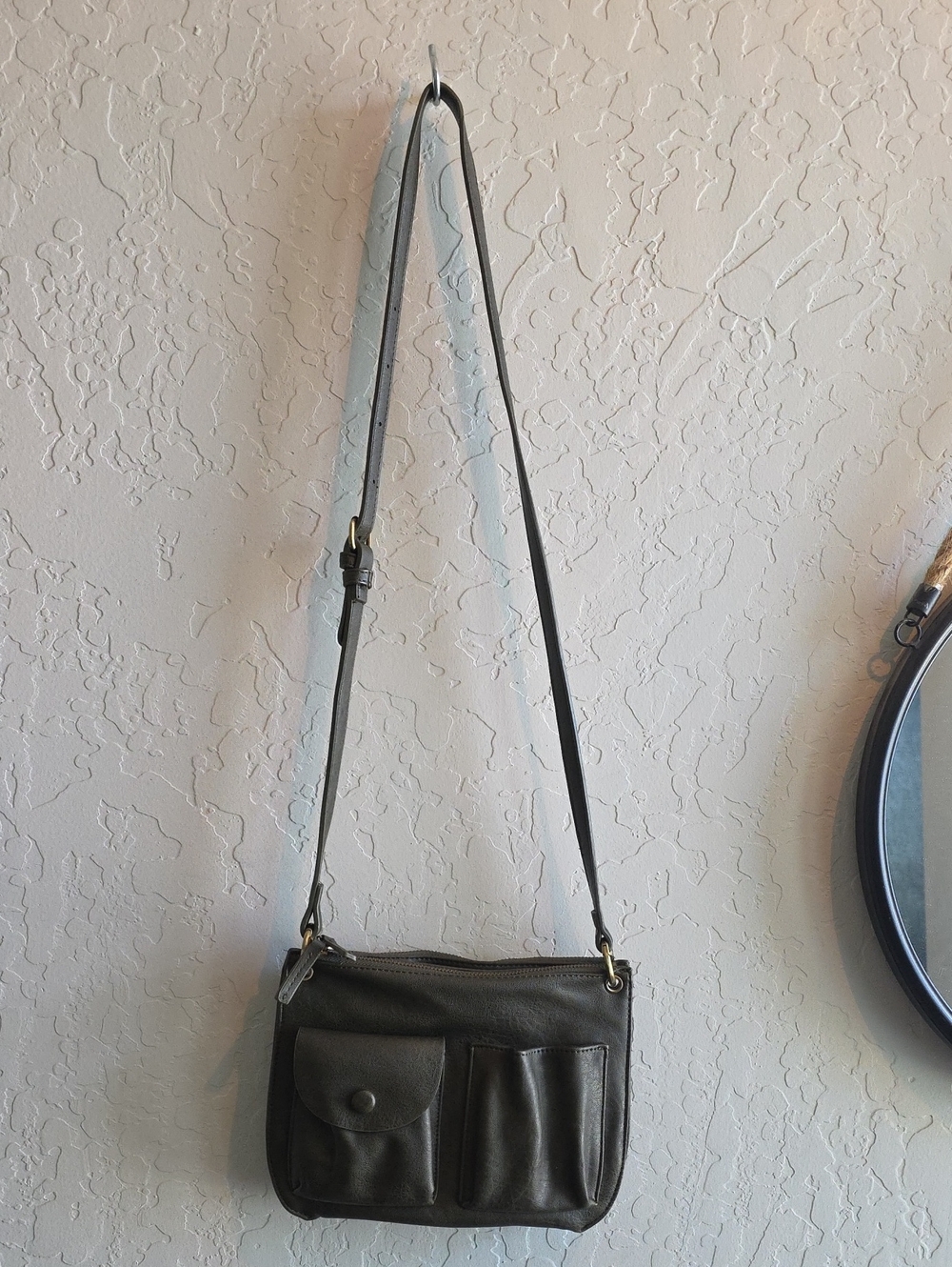 Anthropologie Dark Olive Green Leather Crossbody Bag